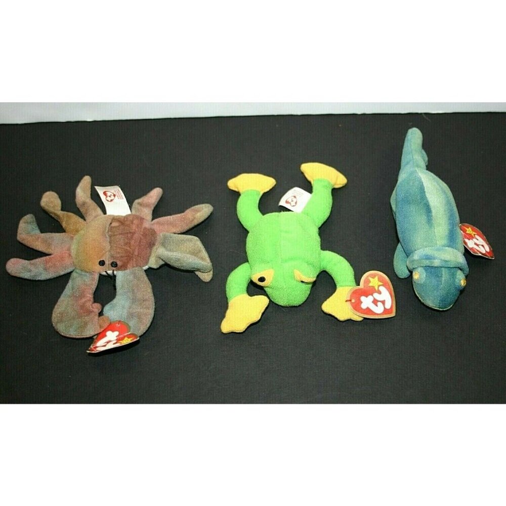 Ty Teenie Beanie Baby McDonalds 1993 Claude Crab, Iggy Iguana, Smoochy LOT (3)